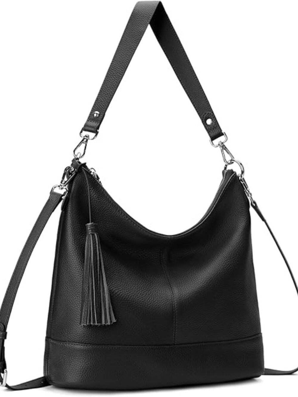 Befen Black 100% Pebbled Leather Shoulder Crossbody Two Strap Purse Handbag